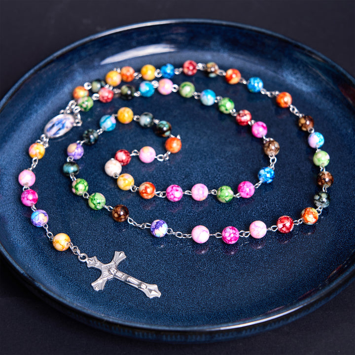 Assumption of Our Lady & Crucifix of 8 mm Round Multicolor Acrylic Alloy Chain Rosary - image 3