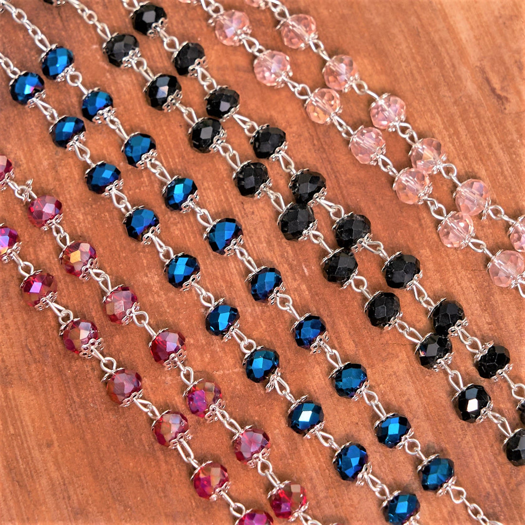 Madonna and Child & Crucifix of 6 mm Polyhedron Multicolor Crystal Alloy Chain Rosary - image 7