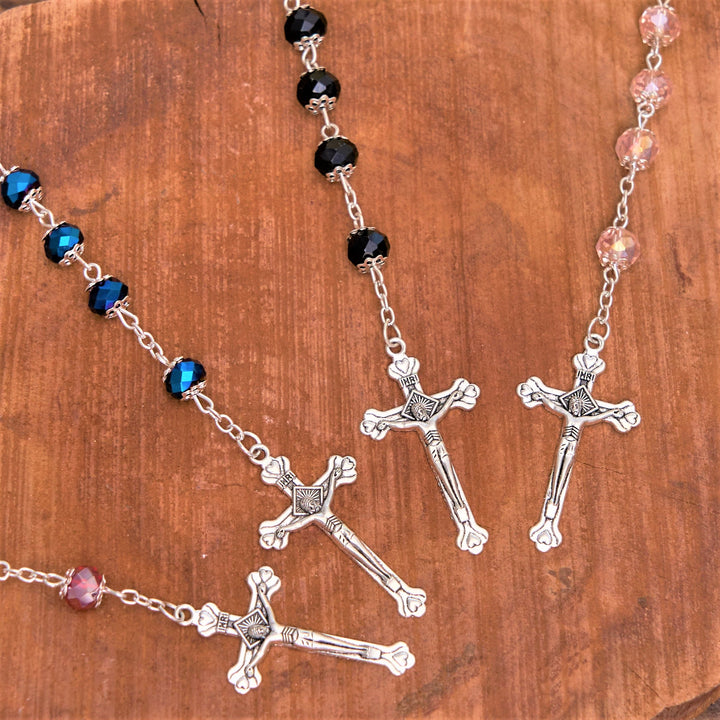 Madonna and Child & Crucifix of 6 mm Polyhedron Multicolor Crystal Alloy Chain Rosary - image 8
