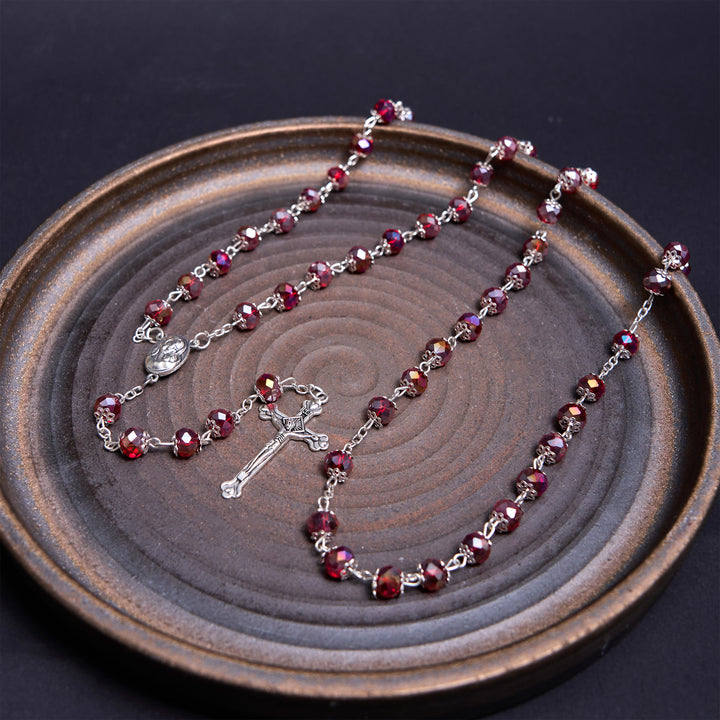 Madonna and Child & Crucifix of 6 mm Polyhedron Multicolor Crystal Alloy Chain Rosary - image 10