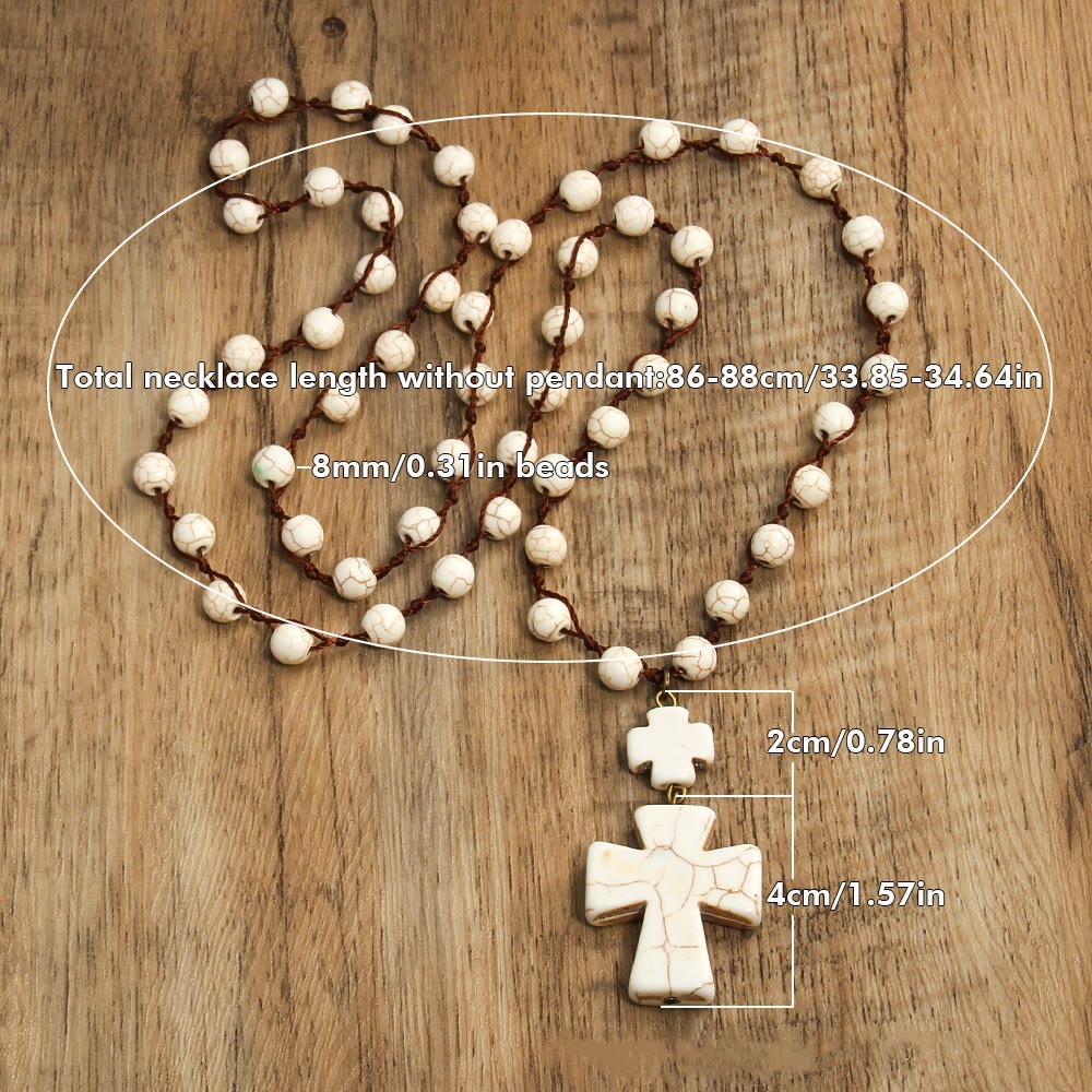 Folk Style Turquoise Braided Cross Pendant Necklace - image 5