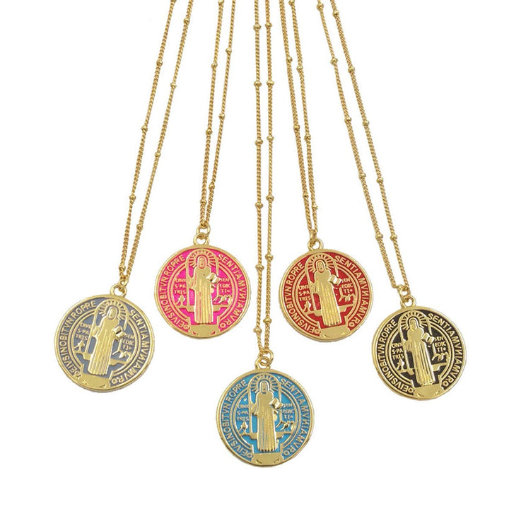 Refined Style St. Benedict Gold Plated Brass Pendant Necklace - Grey - image 0