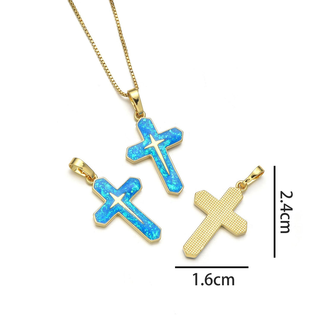 Minimalist Style Crucifixion Coppering Pendant Necklace - Peacock blue A - image 2