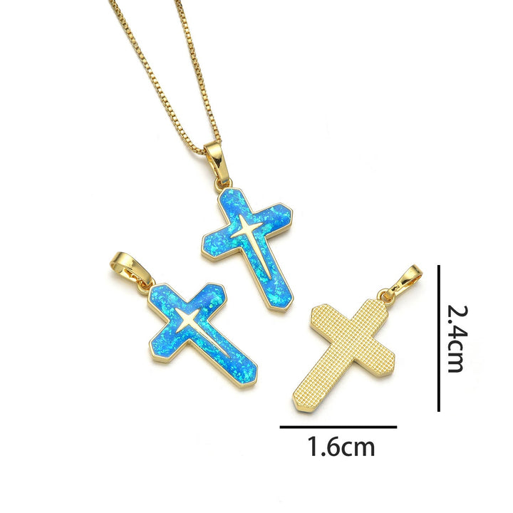 Minimalist Style Crucifixion Coppering Pendant Necklace - Peacock blue A - image 2