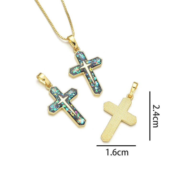 Minimalist Style Crucifixion Coppering Pendant Necklace - Emerald green A - image 5