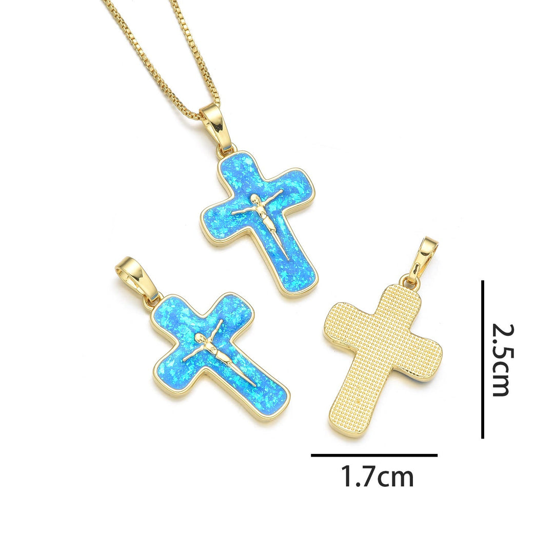 Minimalist Style Crucifixion Coppering Pendant Necklace - Peacock blue B - image 5