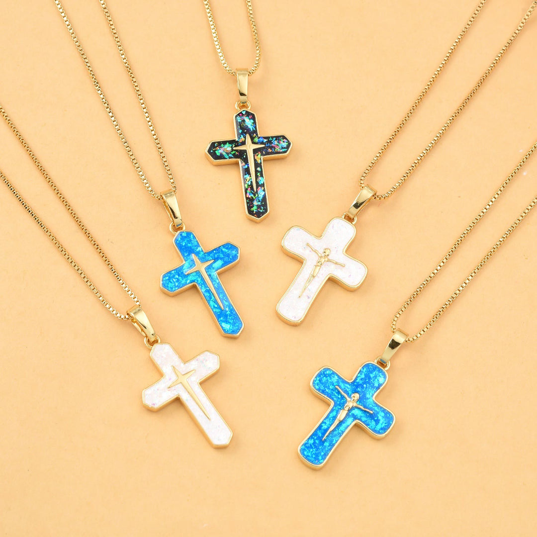 Minimalist Style Crucifixion Coppering Pendant Necklace - Peacock blue A - image 1