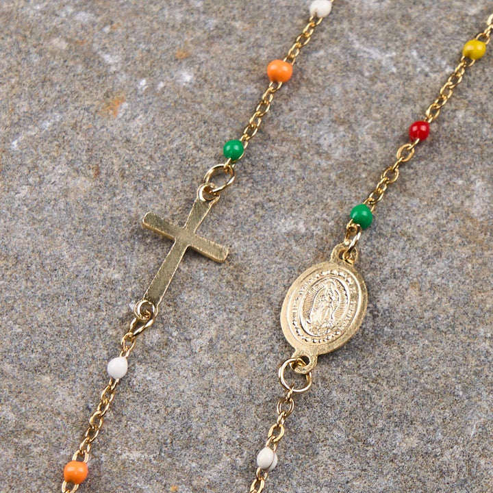 Fresh Elegant Style Colorful Clavicle Chain Necklace with Cross & 5 Medals Options - Our Lady of Guadalupe - image 10