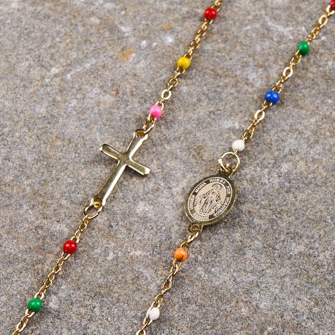 Fresh Elegant Style Colorful Clavicle Chain Necklace with Cross & 5 Medals Options - Miraculous Medal - image 9