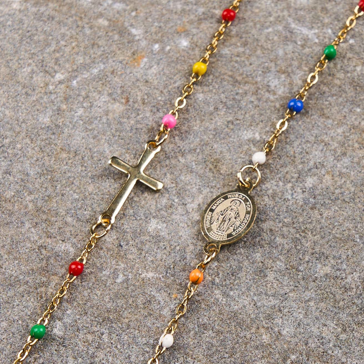 Fresh Elegant Style Colorful Clavicle Chain Necklace with Cross & 5 Medals Options - Miraculous Medal - image 9