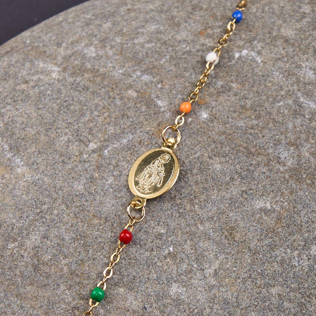 Fresh Elegant Style Colorful Clavicle Chain Necklace with Cross & 5 Medals Options - Assumption of the Virgin Mary - image 11