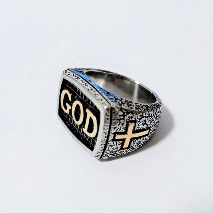Christianartworkshop Retro Heavy Style GOD Divine Devotion Pattern Alloy Ring(3 color) - Silver-gold - UK Size Z（US 13） - image 3