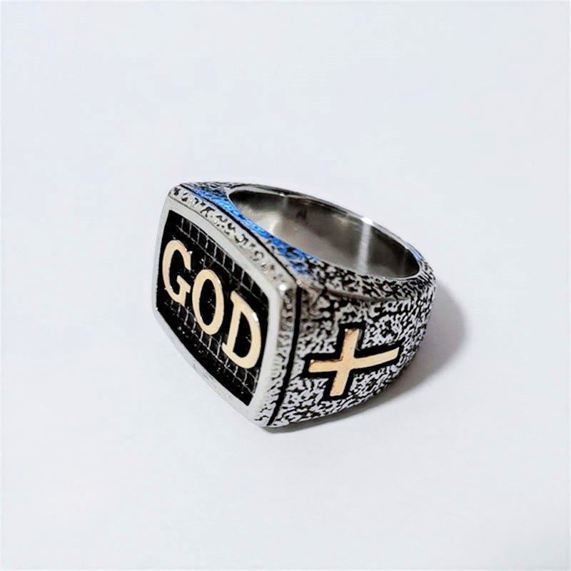Christianartworkshop Retro Heavy Style GOD Divine Devotion Pattern Alloy Ring(3 color) - image 3