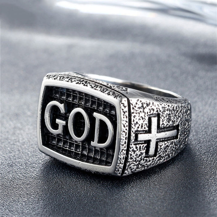 Christianartworkshop Retro Heavy Style GOD Divine Devotion Pattern Alloy Ring(3 color) - Silver - UK Size Z（US 13） - image 1