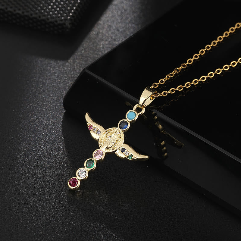 Classic Style Angel Wings Miraculous Medal Pendant Necklace - Multicolor - image 4