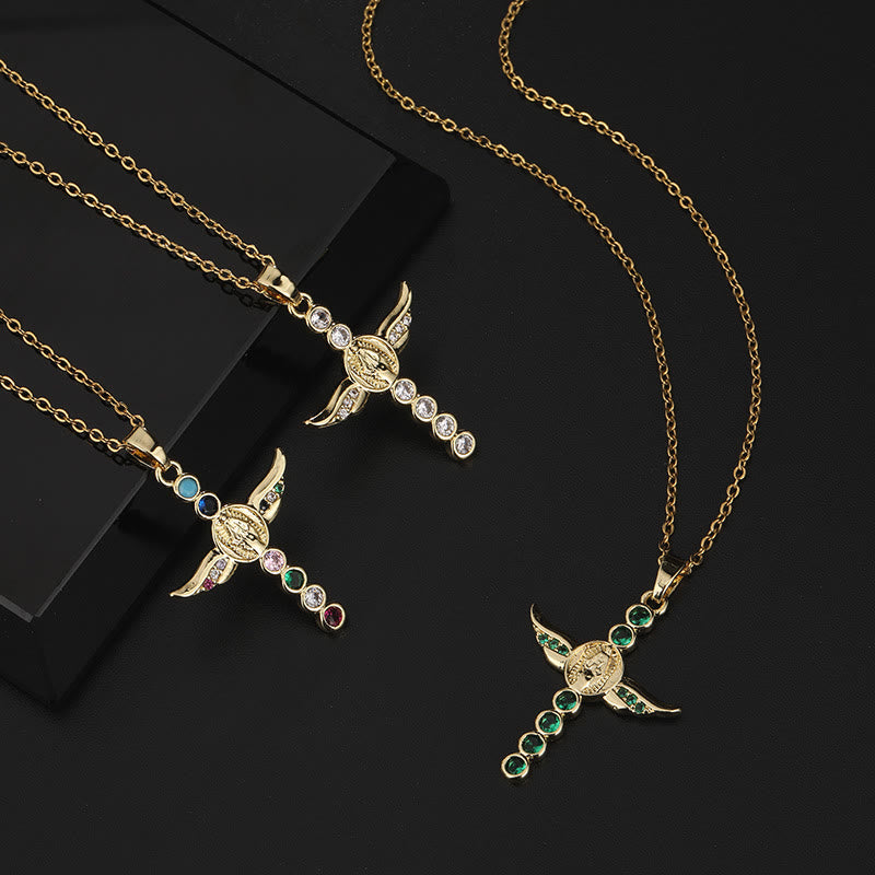Classic Style Angel Wings Miraculous Medal Pendant Necklace - Green - image 1