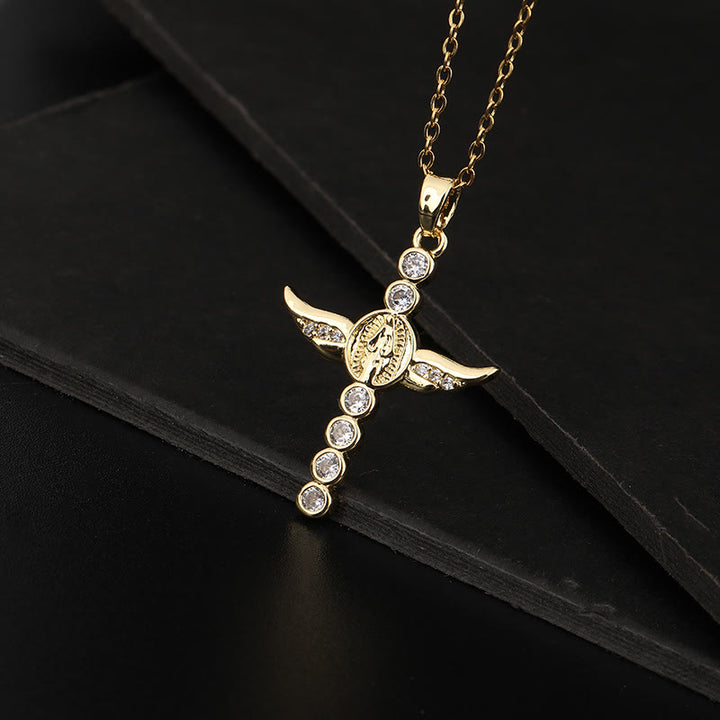 Classic Style Angel Wings Miraculous Medal Pendant Necklace - White - image 3