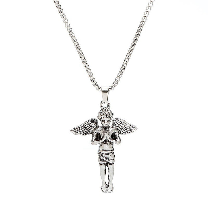 Christian Art Retro Hip-hop Style Short Wings Angel Alloy Pendant Necklace - image 4