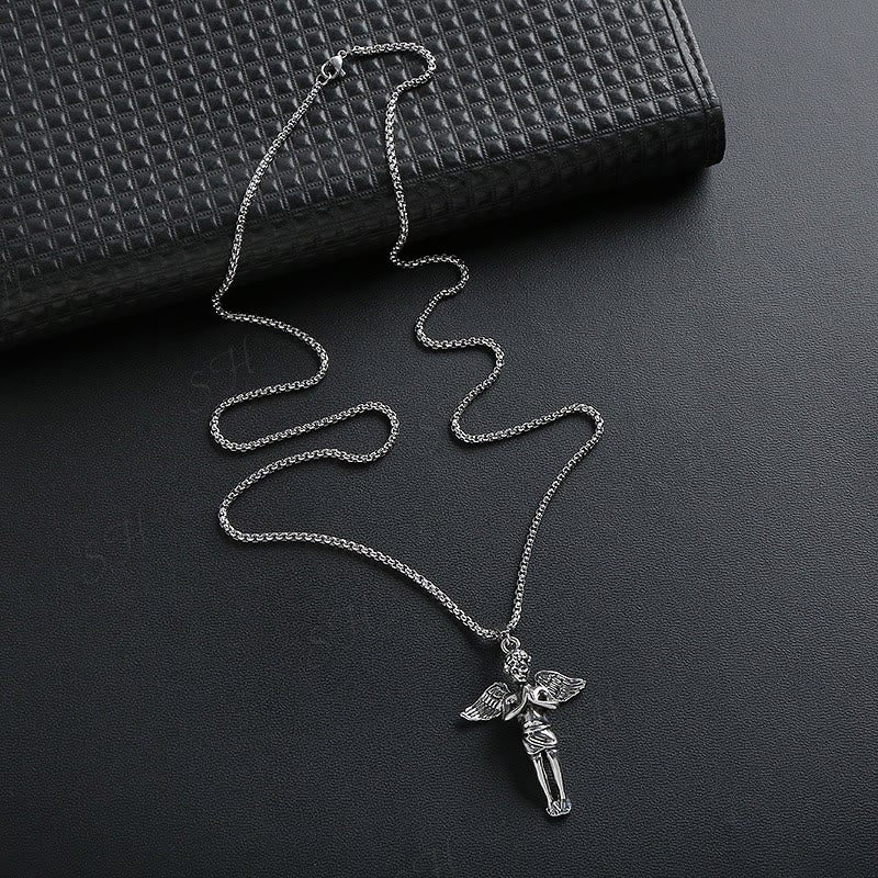 Christian Art Retro Hip-hop Style Short Wings Angel Alloy Pendant Necklace - image 2