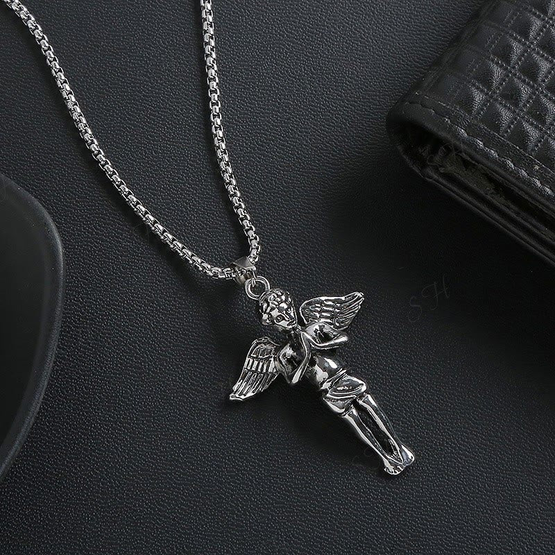 Christian Art Retro Hip-hop Style Short Wings Angel Alloy Pendant Necklace - Wings Angel - image 1