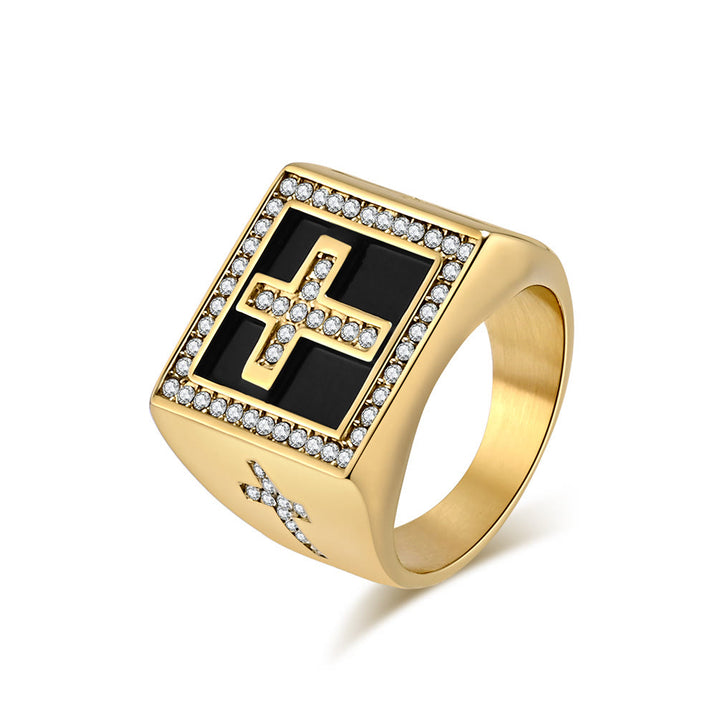 Christianartworkshop Retro Hip-hop Style Cross Titanium Steel Square Ring - image 2