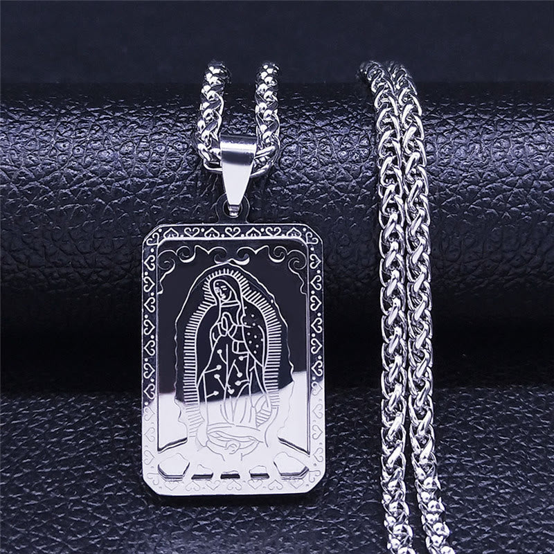 Classic Style Our Lady of Guadalupe Square Hangtag Stainless Steel Pendant Necklace - Silver - image 2