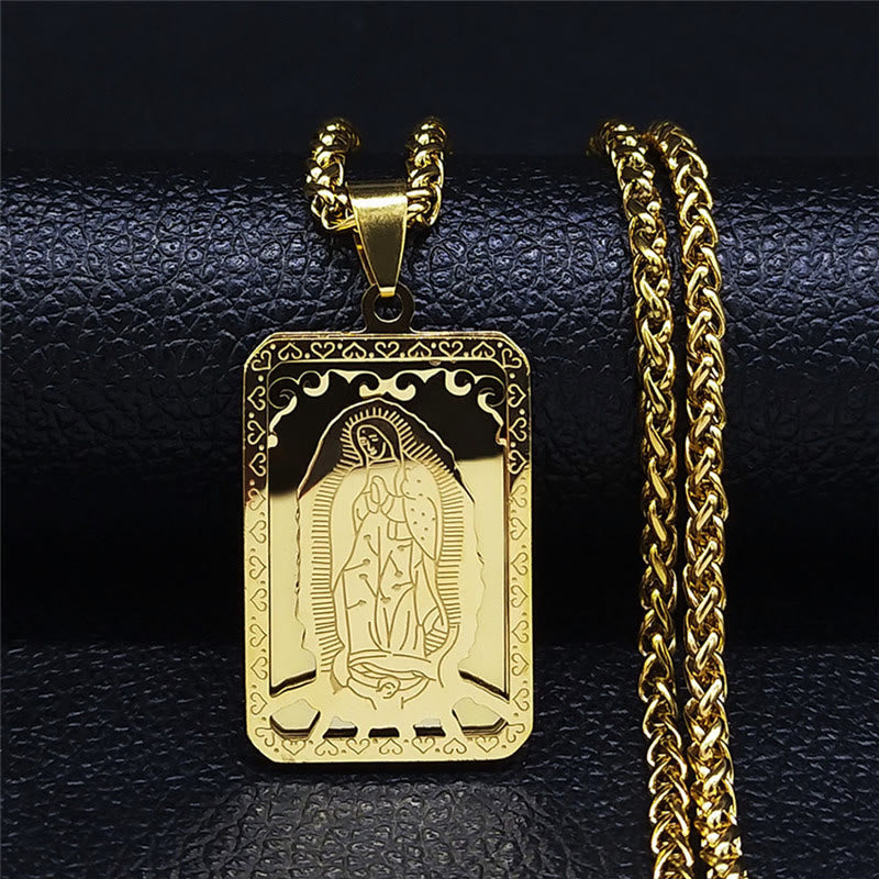 Classic Style Our Lady of Guadalupe Square Hangtag Stainless Steel Pendant Necklace - Golden - image 1