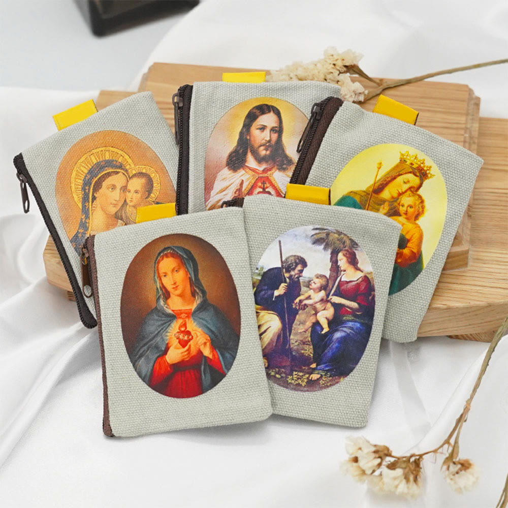 Retro Classic Style Jesus & Our Lady Colorful Holy Saint Icon Jewelry Pouches Storage Bag - All Style (8 pouches) - image 1