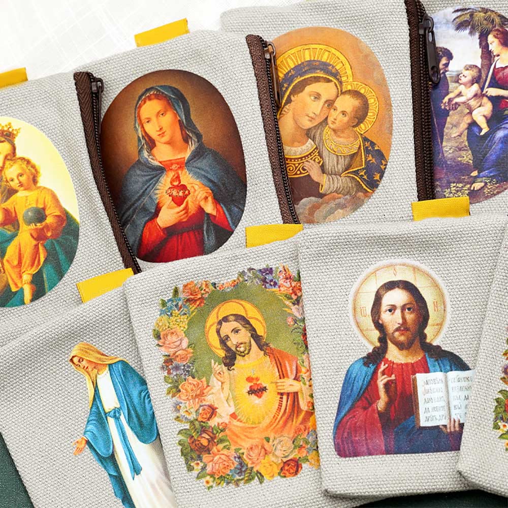 Christianartworkshop Retro Classic Style Jesus & Our Lady Colorful Holy Saint Icon Jewelry Pouches Storage Bag - image 1