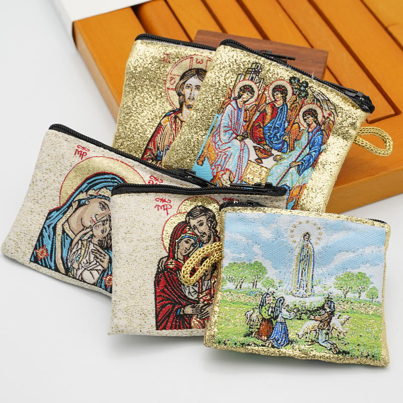 Retro Classic Style Holy Saint Icon Cotton Double-sided Pattern Jewelry Pouches - All (13 pouches) - image 1