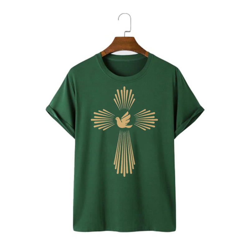Christianartworkshop Minimalist Style Holy Spirit Dove Golden Cross and Short Sleeve T-shirt - Dark Green - 2XL - image 9