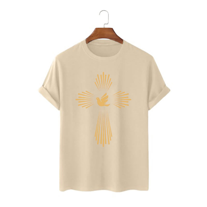 Christianartworkshop Minimalist Style Holy Spirit Dove Golden Cross and Short Sleeve T-shirt - Khaki - 2XL - image 8