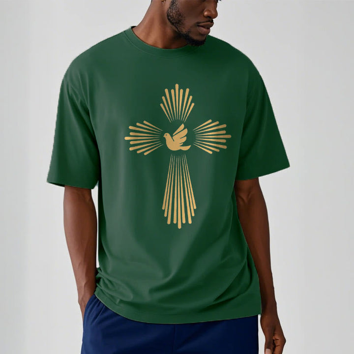 Christianartworkshop Minimalist Style Holy Spirit Dove Golden Cross and Short Sleeve T-shirt - image 10