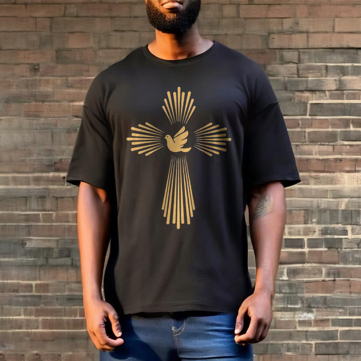 Christianartworkshop Minimalist Style Holy Spirit Dove Golden Cross and Short Sleeve T-shirt - image 3