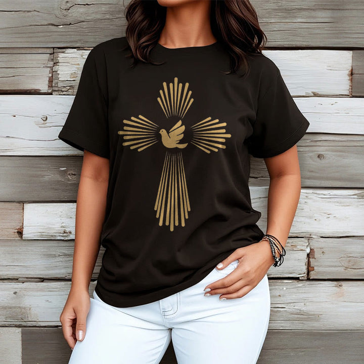 Christianartworkshop Minimalist Style Holy Spirit Dove Golden Cross and Short Sleeve T-shirt - image 4
