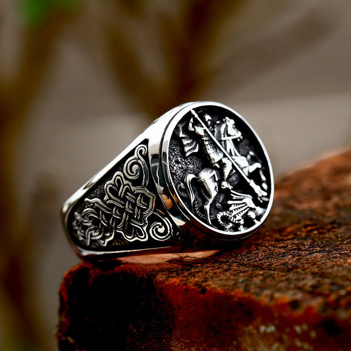 Christianartworkshop Classic Retro Style St. George Dargon Figurine Alloy Ring - image 3