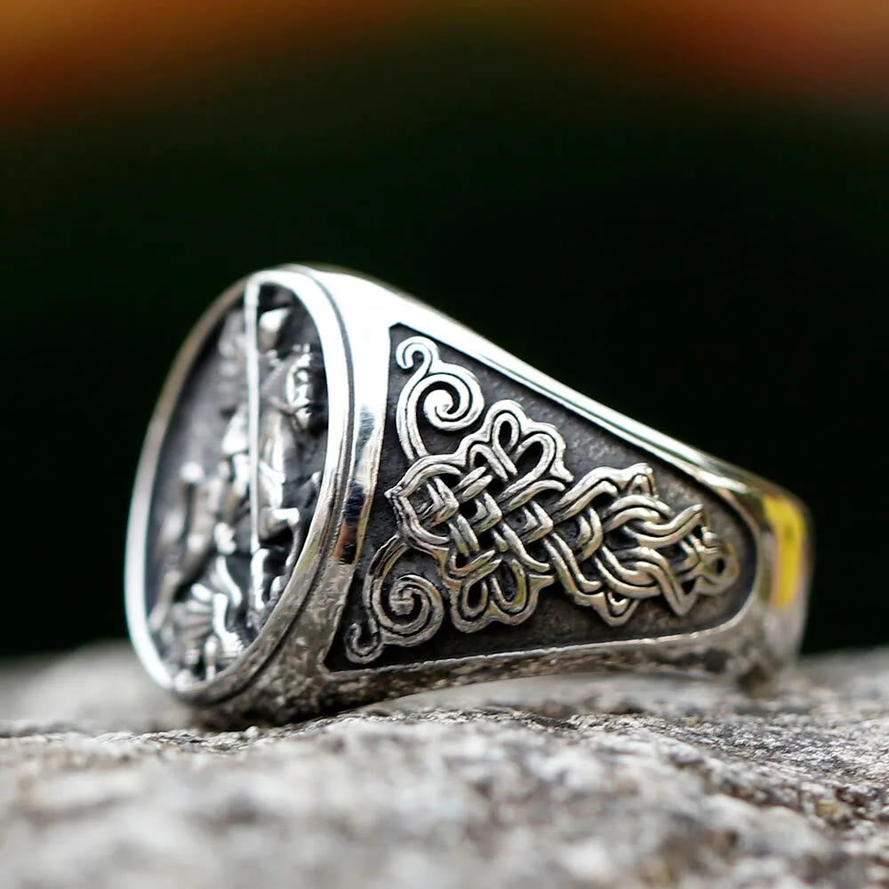 Christianartworkshop Classic Retro Style St. George Dargon Figurine Alloy Ring - image 4