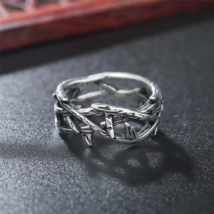 Christianartworkshop Crafted Retro Style Jesus Crown of Thorns Titanium Steel Ring - US 12 - image 0