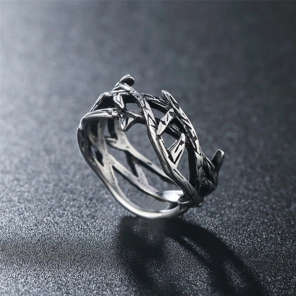 Crafted Retro Style Jesus Crown of Thorns Titanium Steel Ring