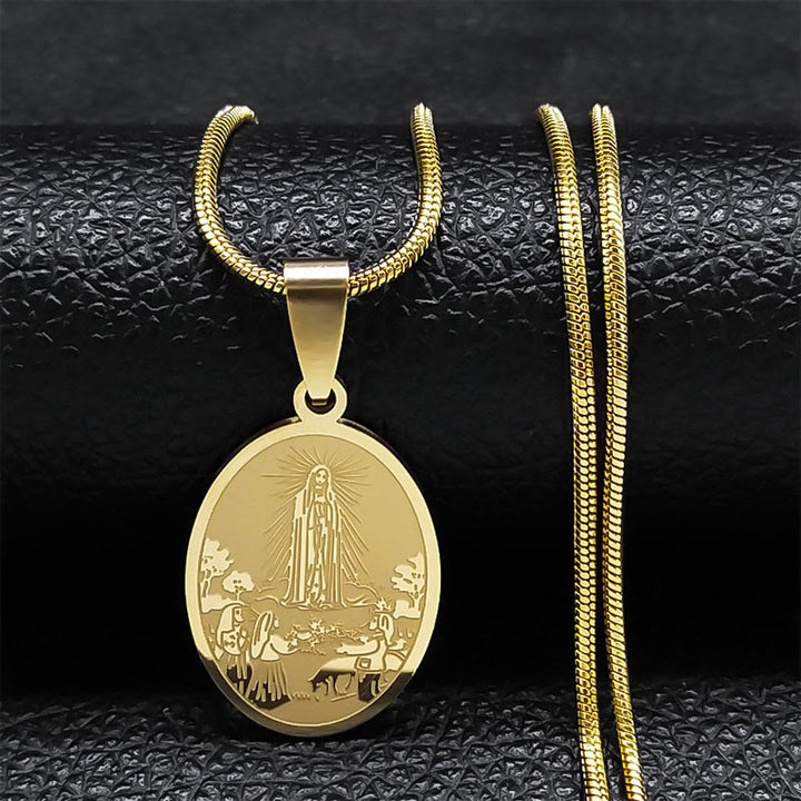 Classic Style Our Lady of Fatima Pendant Crafted Blessing Necklace