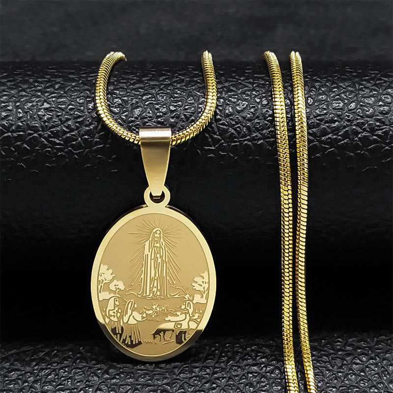 Classic Style Our Lady of Fatima Pendant Crafted Blessing Necklace - Gold - image 1
