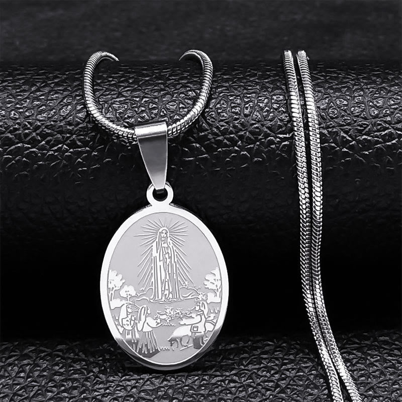 Classic Style Our Lady of Fatima Pendant Crafted Blessing Necklace - Silver - image 0