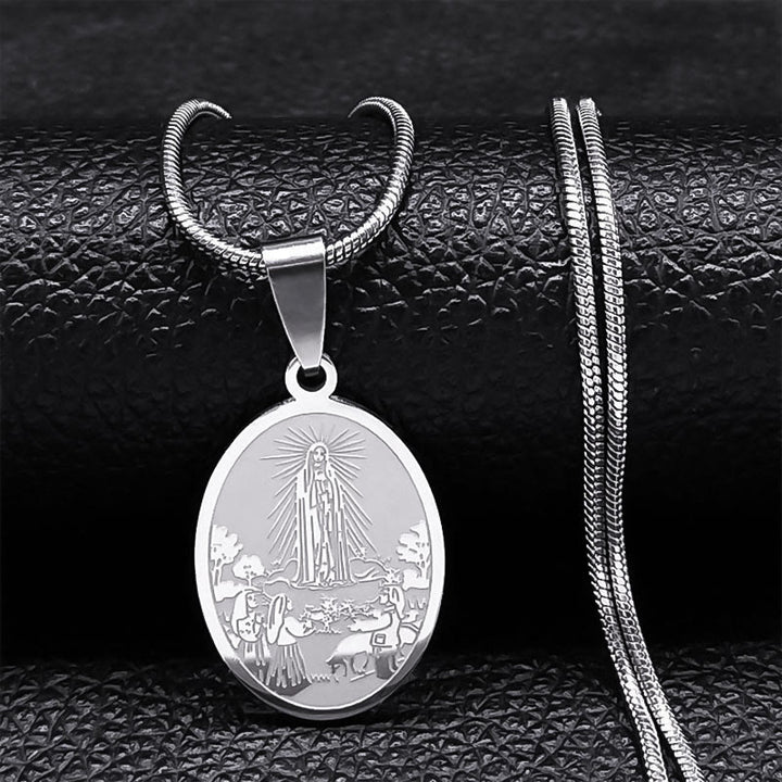 Classic Style Our Lady of Fatima Pendant Crafted Blessing Necklace - Silver - image 0