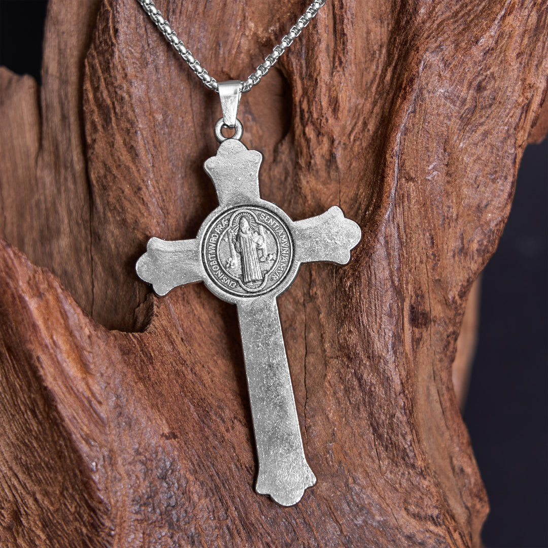 Classic Style St. Benedict Icon Jesus Crucifix Alloy Pendant Necklace