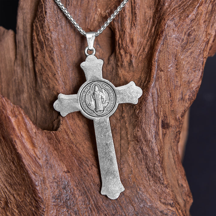 Classic Style St. Benedict Icon Jesus Crucifix Alloy Pendant Necklace