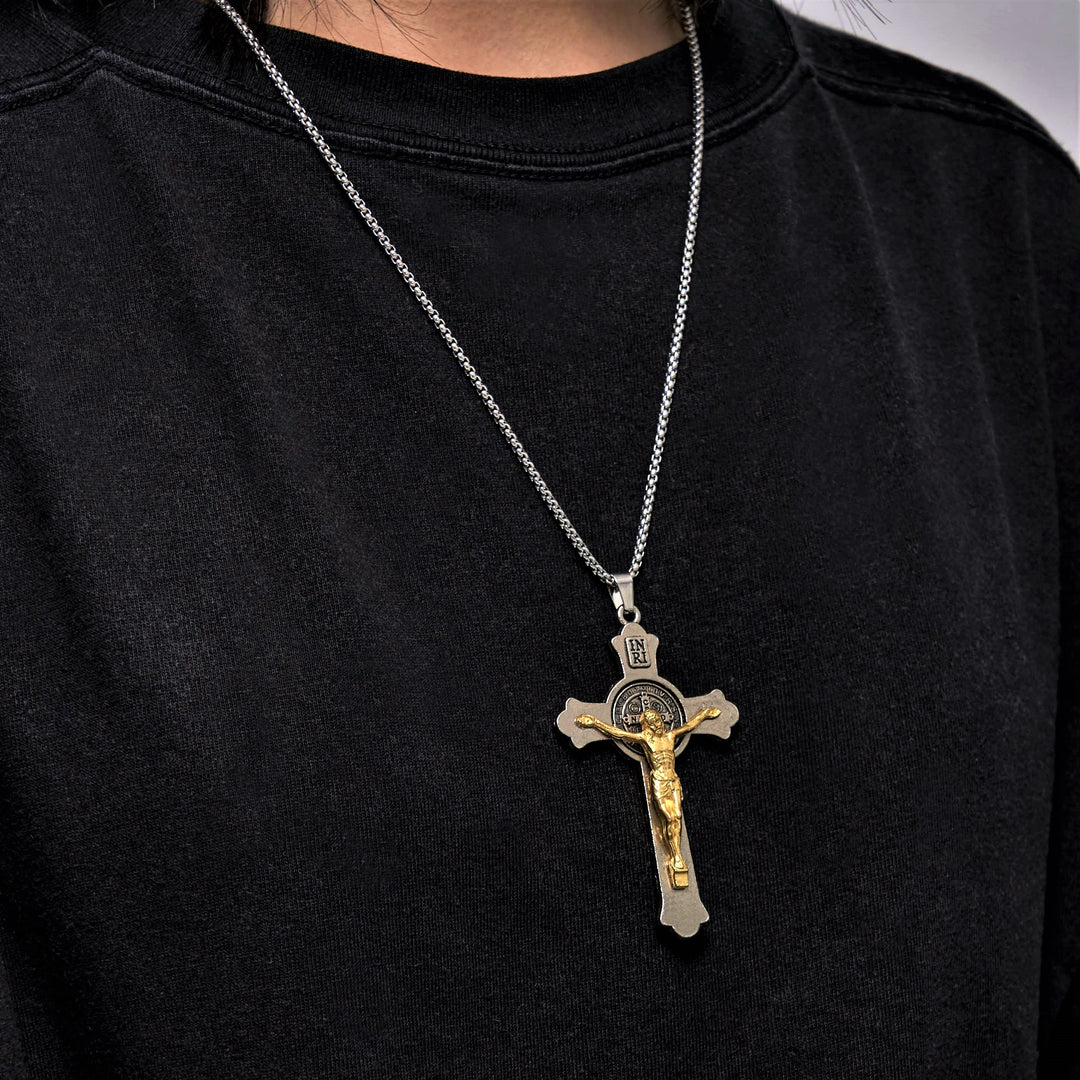 Classic Style St. Benedict Icon Jesus Crucifix Alloy Pendant Necklace - image 5
