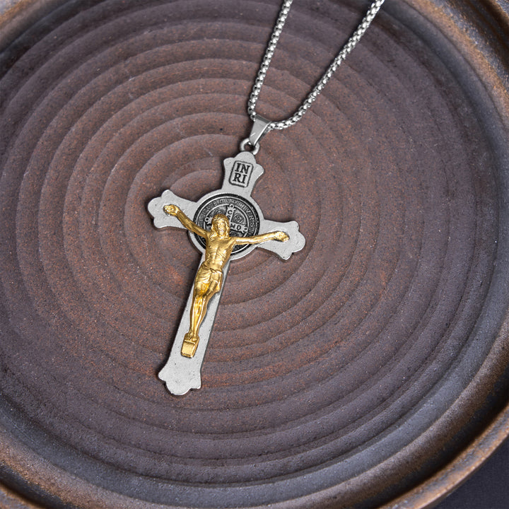 Classic Style St. Benedict Icon Jesus Crucifix Alloy Pendant Necklace