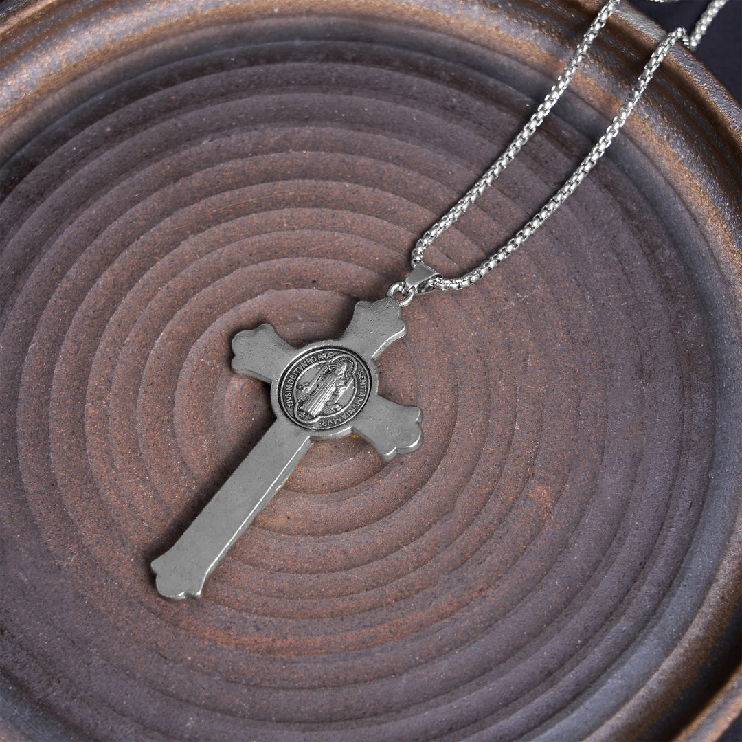 Classic Style St. Benedict Icon Jesus Crucifix Alloy Pendant Necklace