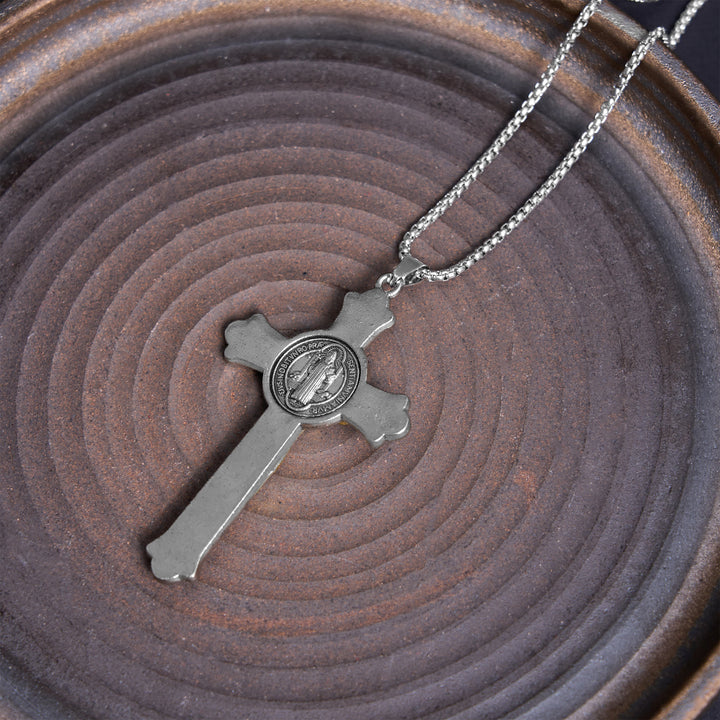 Classic Style St. Benedict Icon Jesus Crucifix Alloy Pendant Necklace