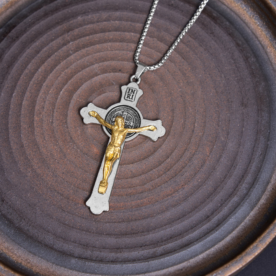 Classic Style St. Benedict Icon Jesus Crucifix Alloy Pendant Necklace - image 3
